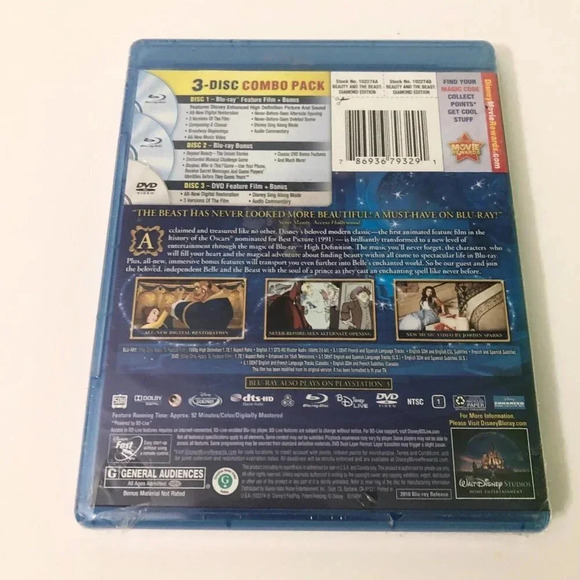 Beauty  and the Beast Blu-ray DVD 3 Disc Set Diamond Edition Sealed - Picture 7 of 13